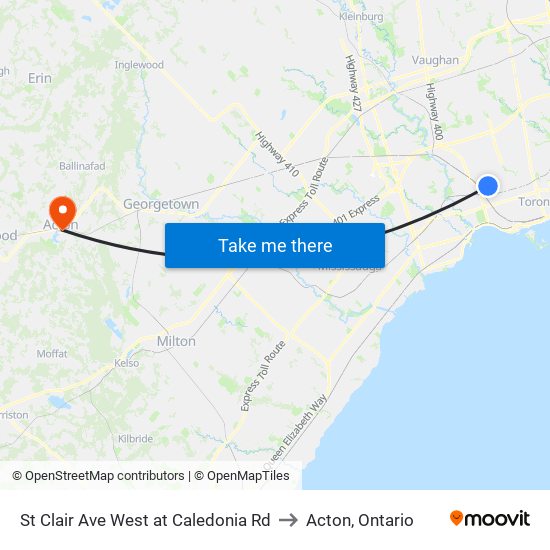 St Clair Ave West at Caledonia Rd to Acton, Ontario map