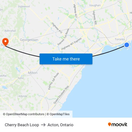 Cherry Beach Loop to Acton, Ontario map