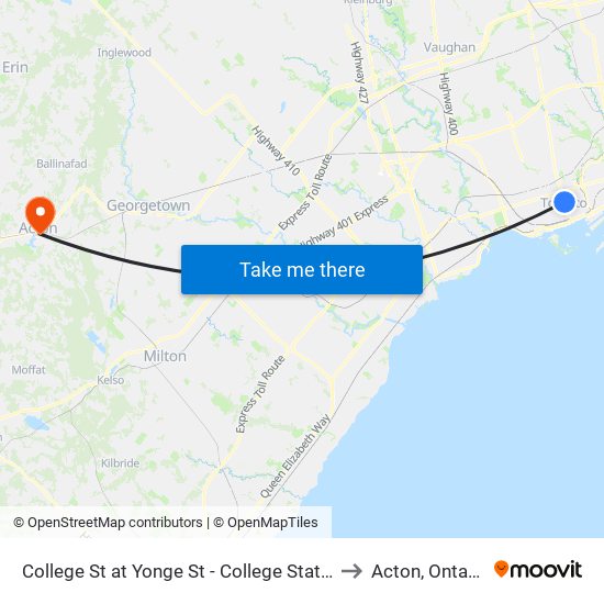 College St at Yonge St - College Station to Acton, Ontario map