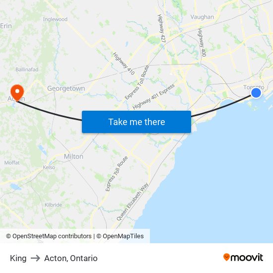 King to Acton, Ontario map