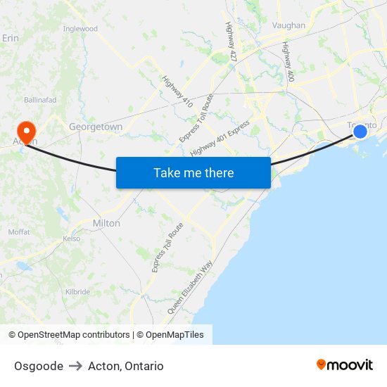 Osgoode to Acton, Ontario map