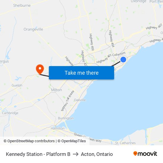 Kennedy Station - Platform B to Acton, Ontario map