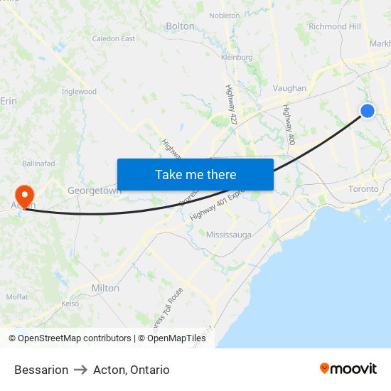 Bessarion to Acton, Ontario map
