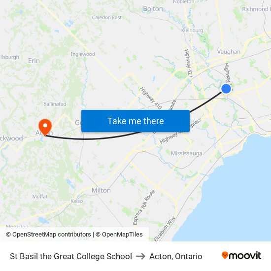 St Basil the Great College School to Acton, Ontario map