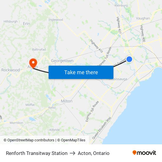 Renforth Transitway Station to Acton, Ontario map