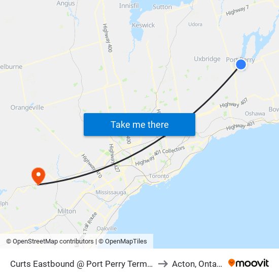 Curts Eastbound @ Port Perry Terminal to Acton, Ontario map