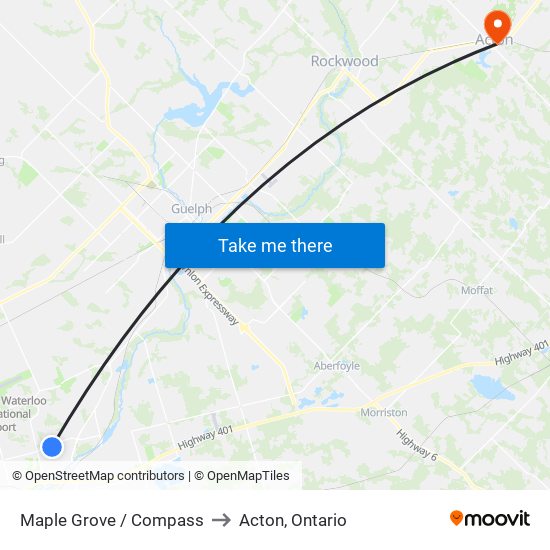 Maple Grove / Compass to Acton, Ontario map