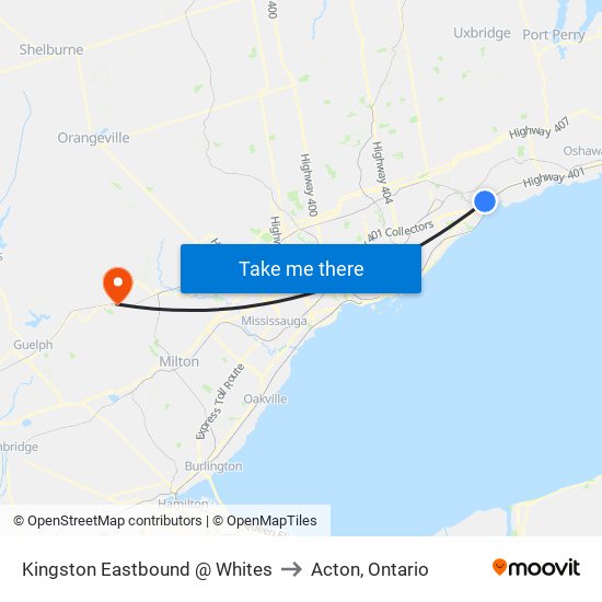 Kingston Eastbound @ Whites to Acton, Ontario map