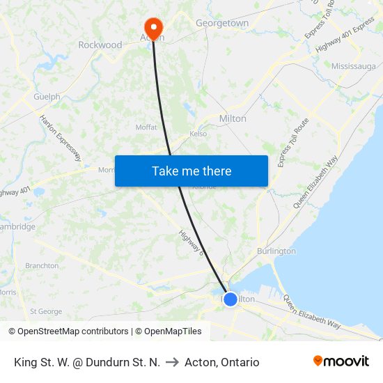 King St. W. @ Dundurn St. N. to Acton, Ontario map