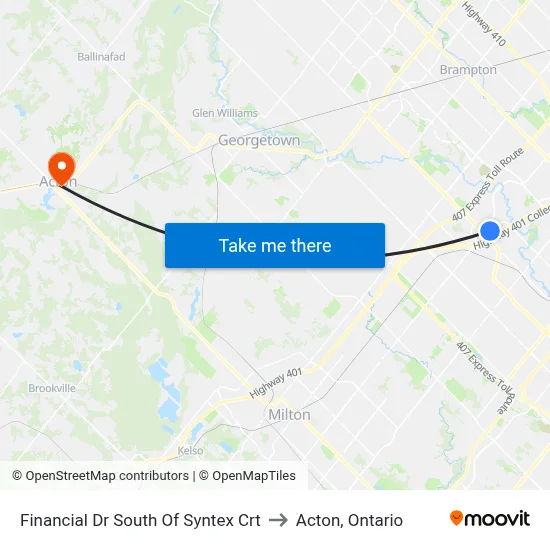 Financial Dr South Of Syntex Crt to Acton, Ontario map