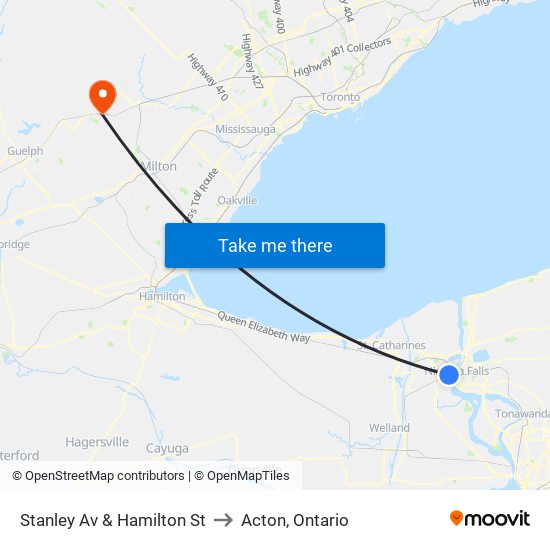 Stanley Av & Hamilton St to Acton, Ontario map