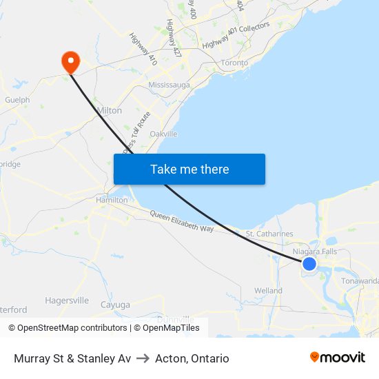 Murray St & Stanley Av to Acton, Ontario map