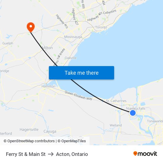 Ferry St & Main St to Acton, Ontario map