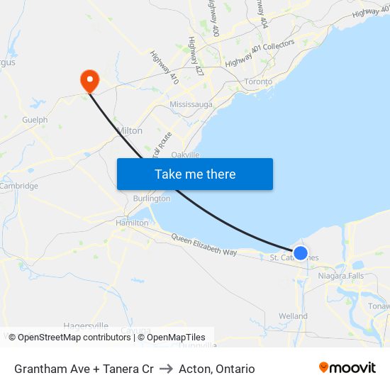 Grantham Ave + Tanera Cr to Acton, Ontario map