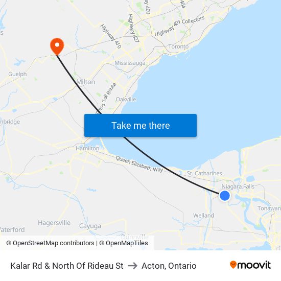 Kalar Rd & North Of Rideau St to Acton, Ontario map