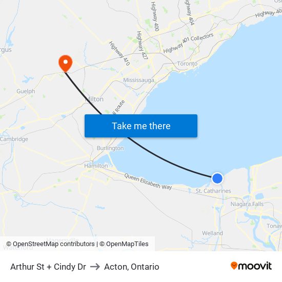 Arthur St + Cindy Dr to Acton, Ontario map