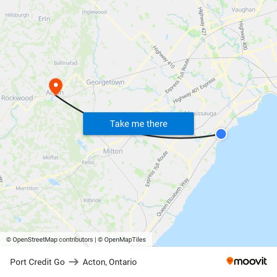 Port Credit Go to Acton, Ontario map