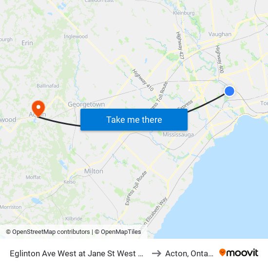 Eglinton Ave West at Jane St West Side to Acton, Ontario map