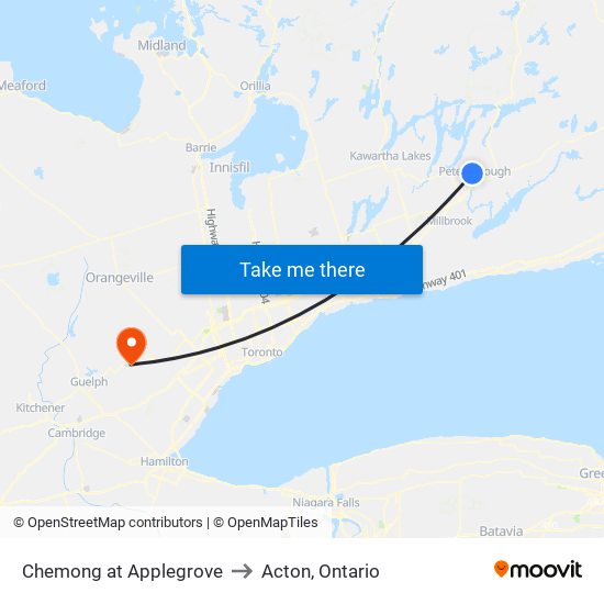 Chemong at Applegrove to Acton, Ontario map