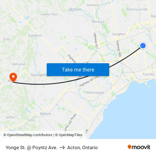 Yonge St. @ Poyntz Ave. to Acton, Ontario map