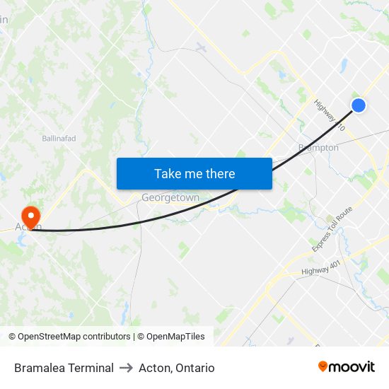 Bramalea Terminal to Acton, Ontario map