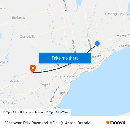 Mccowan Rd / Raymerville Dr to Acton, Ontario map