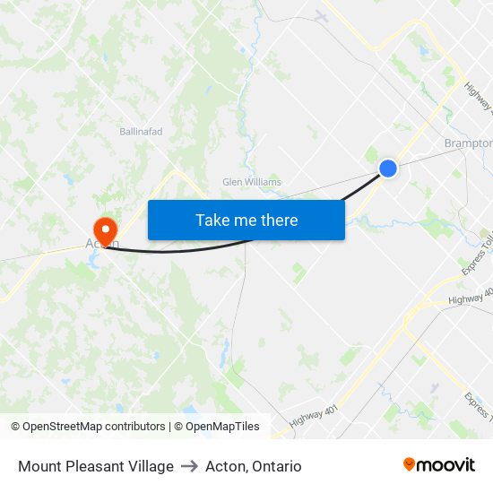 Mount Pleasant Village to Acton, Ontario map