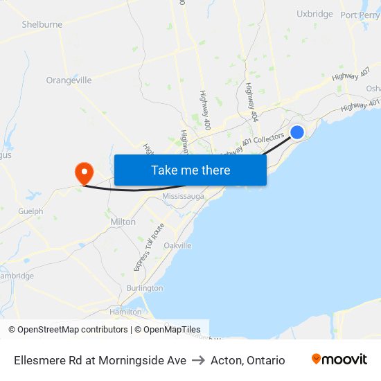 Ellesmere Rd at Morningside Ave to Acton, Ontario map