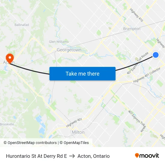 Hurontario St At Derry Rd E to Acton, Ontario map