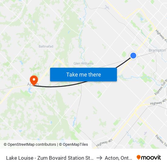 Lake Louise - Zum Bovaird Station Stop Eb to Acton, Ontario map