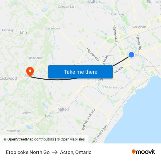 Etobicoke North Go to Acton, Ontario map