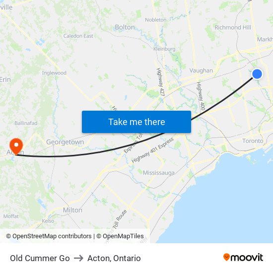 Old Cummer Go to Acton, Ontario map
