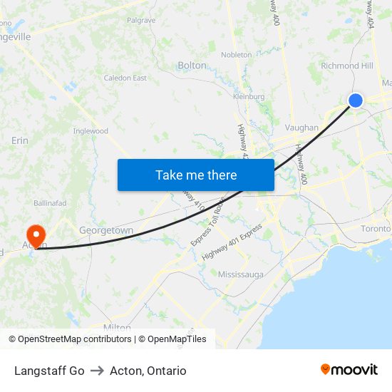 Langstaff Go to Acton, Ontario map