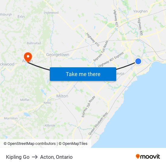 Kipling Go to Acton, Ontario map