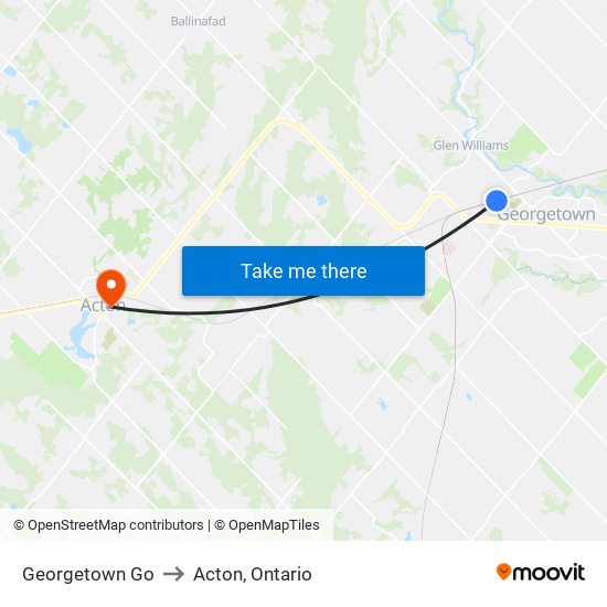 Georgetown Go to Acton, Ontario map