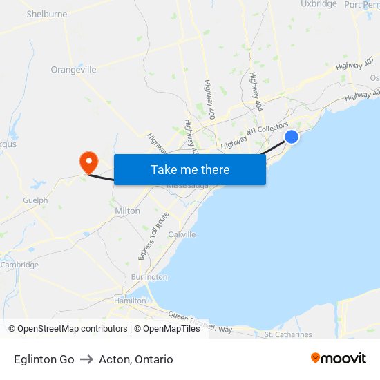 Eglinton Go to Acton, Ontario map