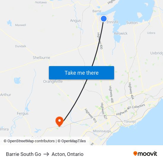 Barrie South Go to Acton, Ontario map