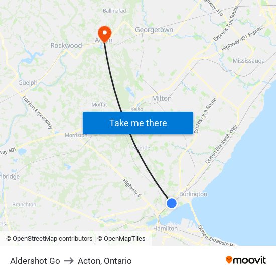 Aldershot Go to Acton, Ontario map