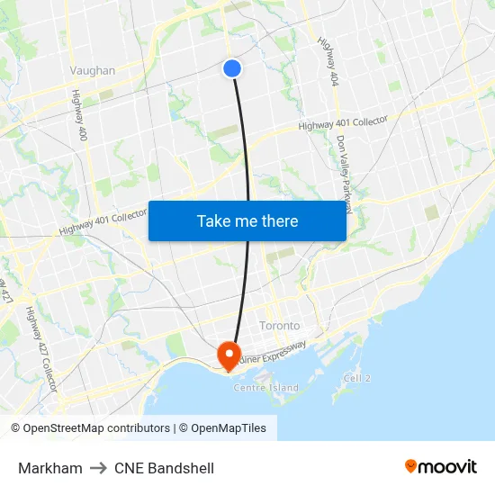 Markham to CNE Bandshell map