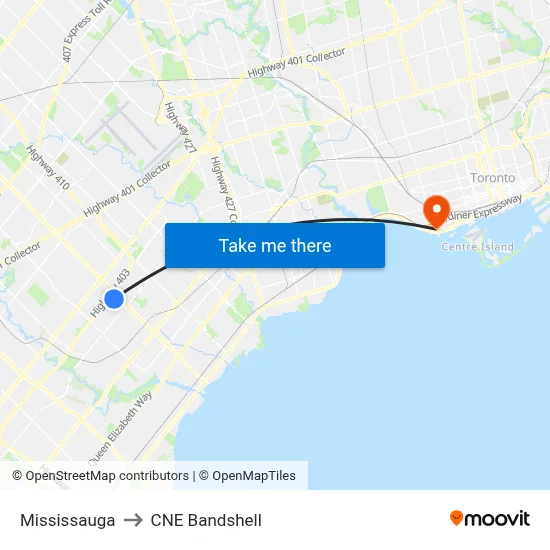 Mississauga to CNE Bandshell map
