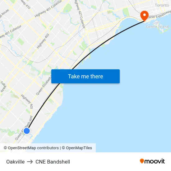 Oakville to CNE Bandshell map