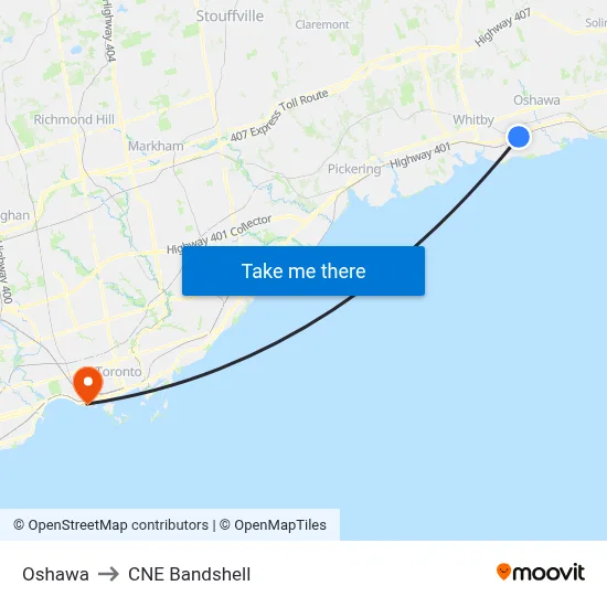 Oshawa to CNE Bandshell map