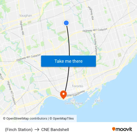 (Finch Station) to CNE Bandshell map