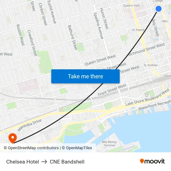Chelsea Hotel to CNE Bandshell map