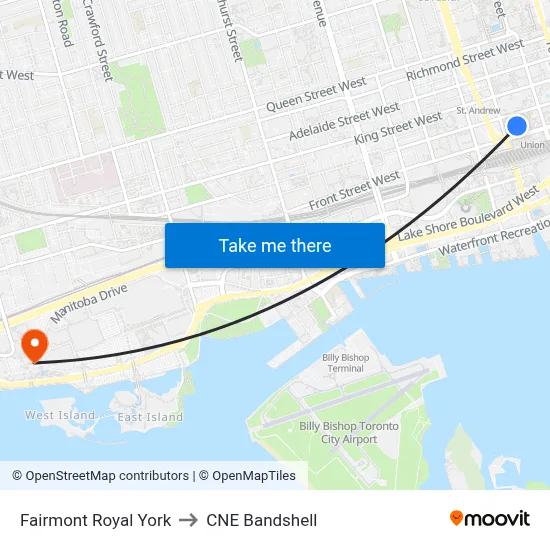 Fairmont Royal York to CNE Bandshell map