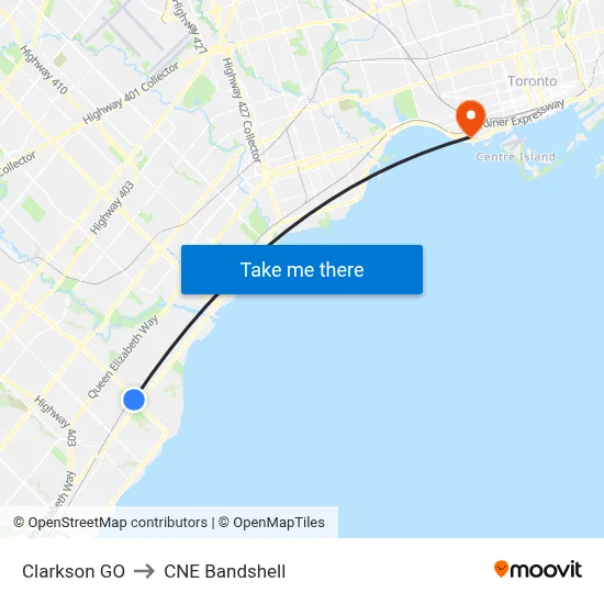 Clarkson GO to CNE Bandshell map