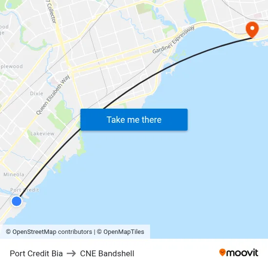 Port Credit Bia to CNE Bandshell map