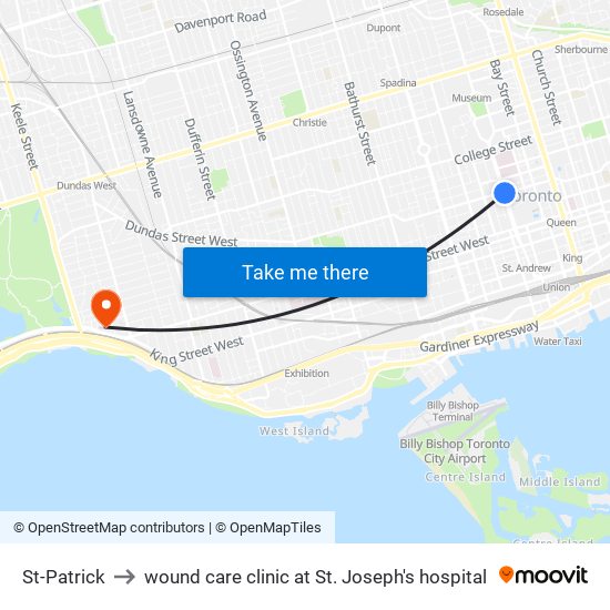 St-Patrick to wound care clinic at St. Joseph's hospital map