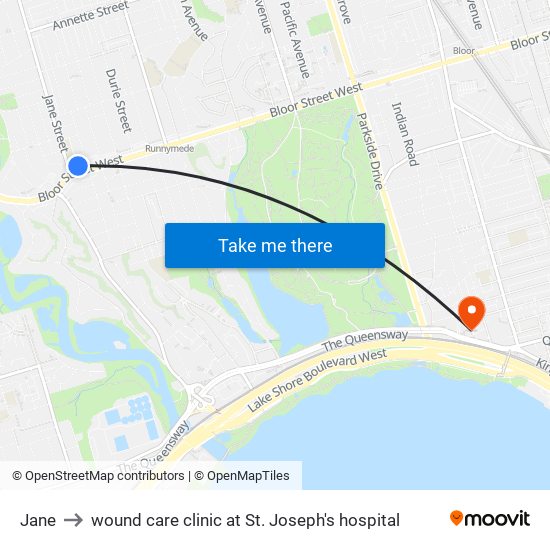 Jane to wound care clinic at St. Joseph's hospital map