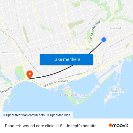 Pape to wound care clinic at St. Joseph's hospital map